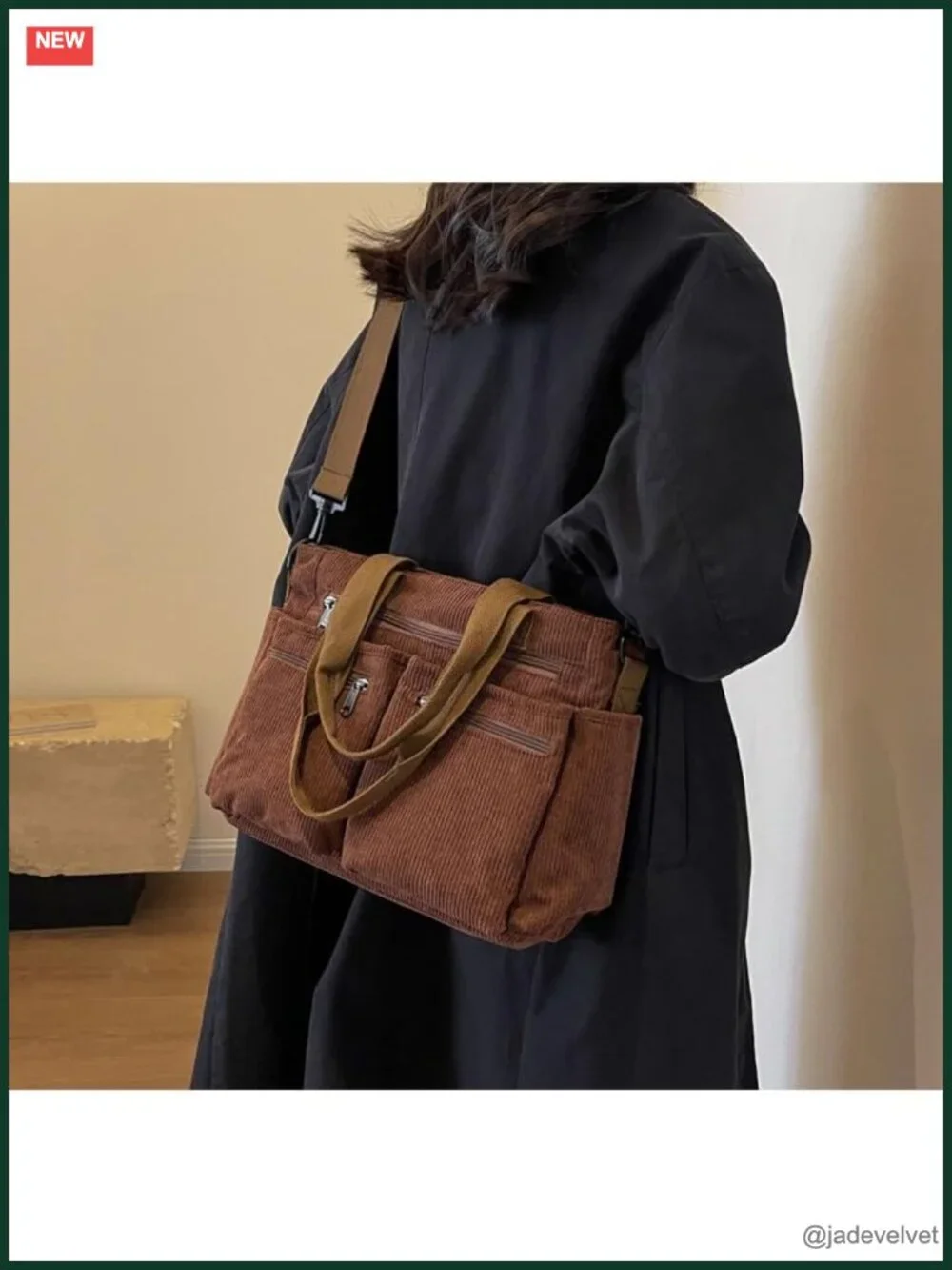 Corduroy Tote Bag Crossbody with Multiple Pockets Shoulder Bag Work Travel